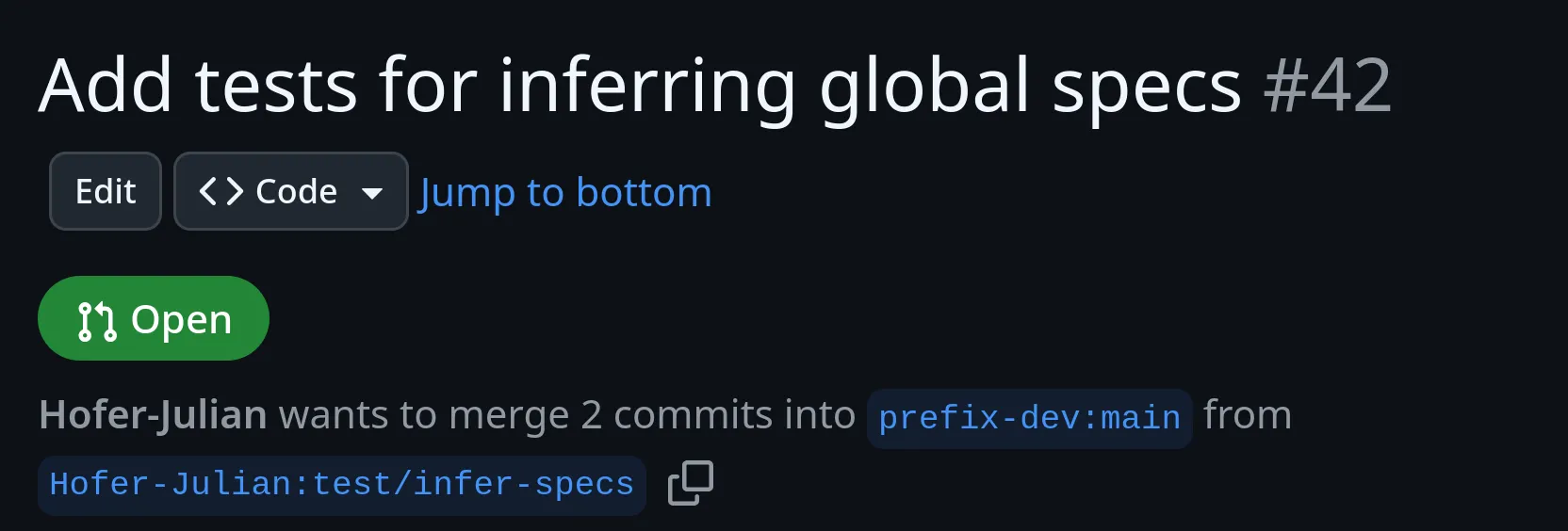 Web view of the pull request displaying that it comes from a fork