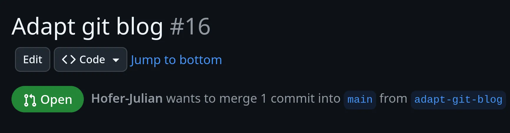 Web view of the pull request displaying that it comes from a fork